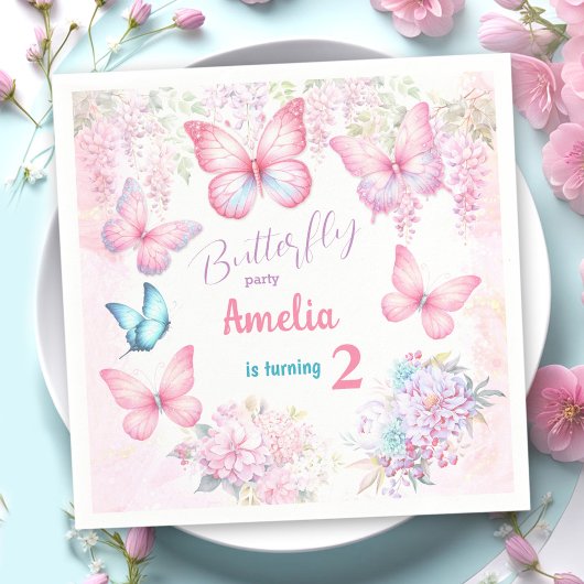 Little Butterfly Pink Floral Summer Girl Geburtsta Serviette
