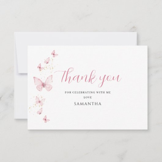 Little Butterfly Pink Girl Babydusche Dankeskarte (Vorderseite)