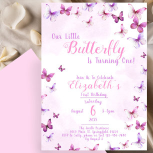 Little Butterfly Pink Girl Erster Geburtstag Einladung