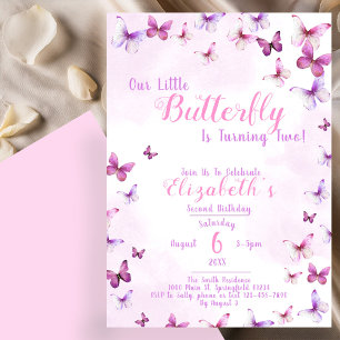 Little Butterfly Pink Girl Zweites Geburtstag Einladung