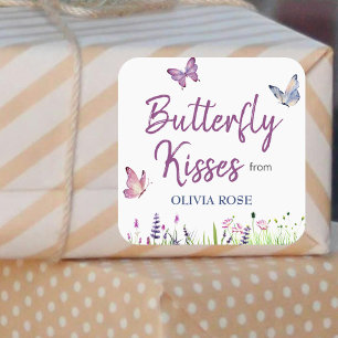 Little Butterfly Pink Lila Girl Baby Dusche Quadratischer Aufkleber