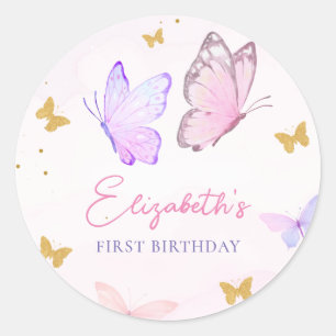 Little Butterfly Pink Lila Gold Girl Geburtstag Runder Aufkleber