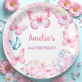 Little Butterfly Pink Lila Sommermädchen Geburtsta Pappteller
