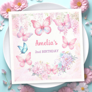 Little Butterfly Pink Lila Sommermädchen Geburtsta Serviette