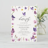 Little Butterfly Wild Lila Pink Baby Girl Dusche Einladung (Stehend Vorderseite)