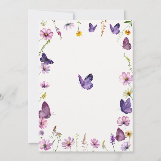 Little Butterfly Wild Lila Pink Baby Girl Dusche Einladung (Rückseite)