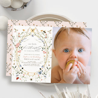 Little Butterfly Wildblume Bee Foto 1. Geburtstag Einladung