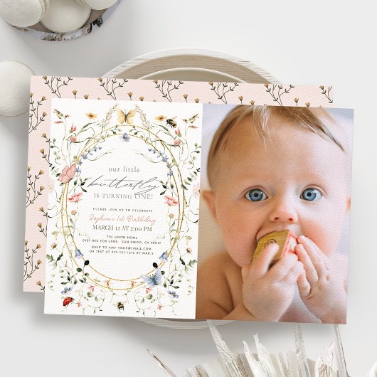 Little Butterfly Wildblume Bee Foto 1. Geburtstag Einladung