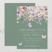 Little Butterfly Wildflower Green Baby Shower Einladung (Vorne/Hinten)