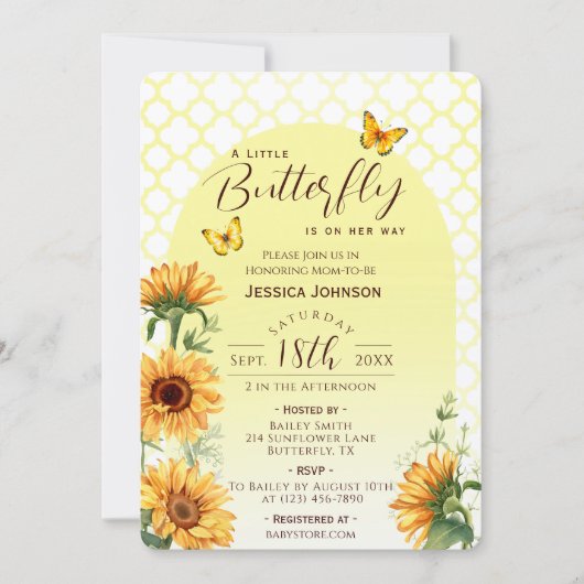 Little Butterfly Yellow Baby Girl Dusche Sonnenblu Einladung (Vorderseite)