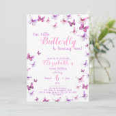 Little Butterfly Zweiter Geburtstag Pink Girl Einladung (Stehend Vorderseite)