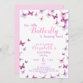 Little Butterfly Zweiter Geburtstag Pink Girl Einladung (Vorne/Hinten)