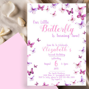 Little Butterfly Zweiter Geburtstag Pink Girl Einladung