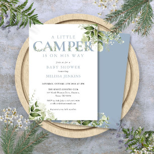 Little Camper Dusty Blue Greenery Baby Dusche Einladung