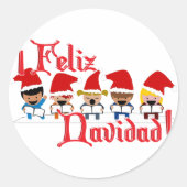 Little Carolers - Feliz Navidad - Weihnachten Runder Aufkleber (Vorderseite)