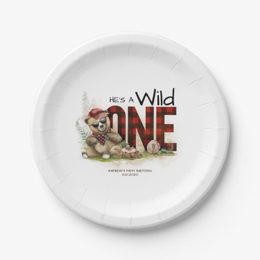 Little Charming Lumberjack Bear Wild One Birthday Pappteller (Vorderseite)