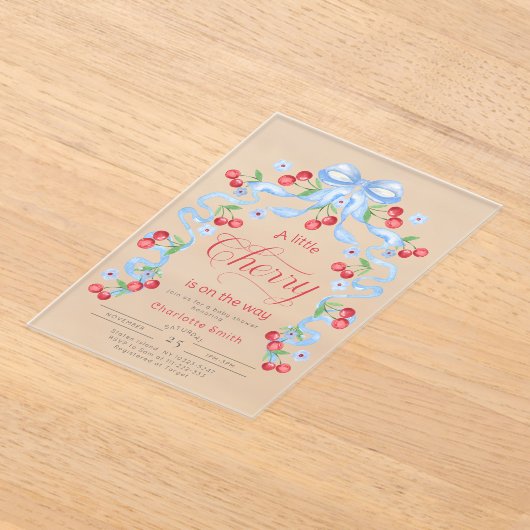 Little Cherry auf dem Weg Blue Bow Baby Dusche Acryleinladungen (Ablage )