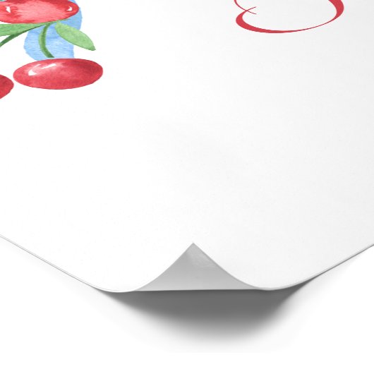 Little Cherry Blue Bow Baby Dusche Empfang Poster (Ecke)