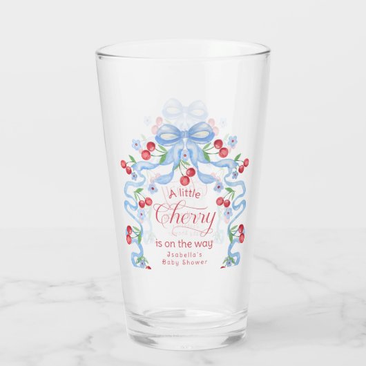Little Cherry Blue Bow Baby Dusche Glas (Rückseite)