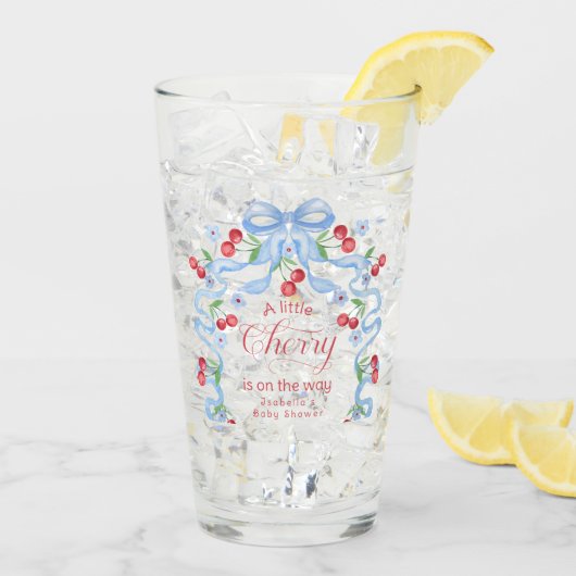 Little Cherry Blue Bow Baby Dusche Glas (Rückseite Ice)