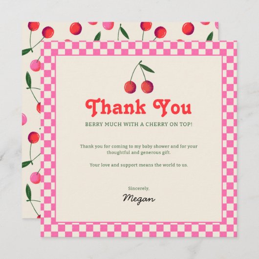 Little Cherry Retro Baby Dusche Dankeskarte (Vorne/Hinten)