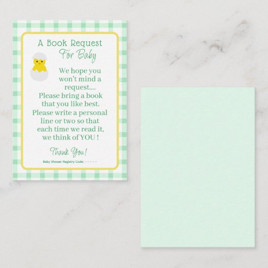 Little Chick Baby Book Request Neutral Baby Shower Begleitkarte (Vorne/Hinten)