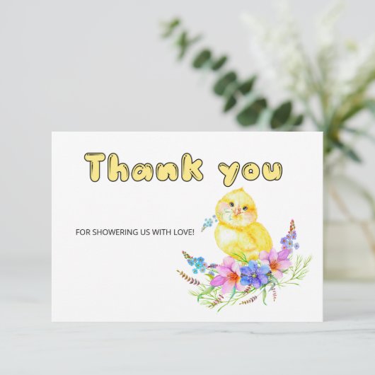 Little Chick Baby Dusche Dankeschön Karte (Stehend Vorderseite)