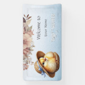 Little Chick Blue Ribbon Baby Dusche Banner (Vertikal)