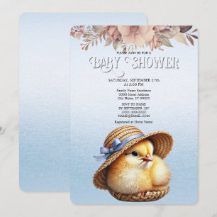 Little Chick Blue Ribbon Baby Dusche Einladung