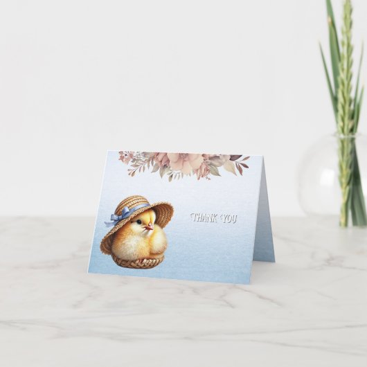 Little Chick Blue Ribbon Danke-Card Dankeskarte (Vorderseite)