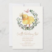 Little Chick & Butterfly Wreath Girl Geburtstag Einladung (Vorderseite)