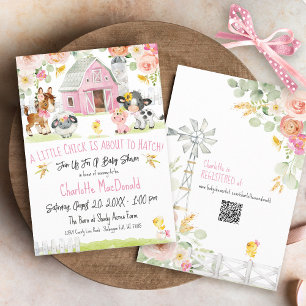 Little Chick Farm Girl Barnyard Floral Baby Dusche Einladung