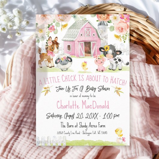 Little Chick Farm Girl Barnyard Floral Baby Dusche Einladung