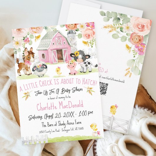 Little Chick Farm Girl Barnyard Floral Baby Dusche Einladung