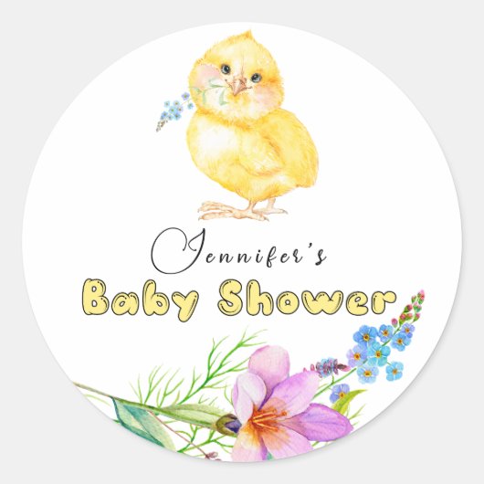 Little Chick Floral Baby Shower Square Sticker (Vorderseite)