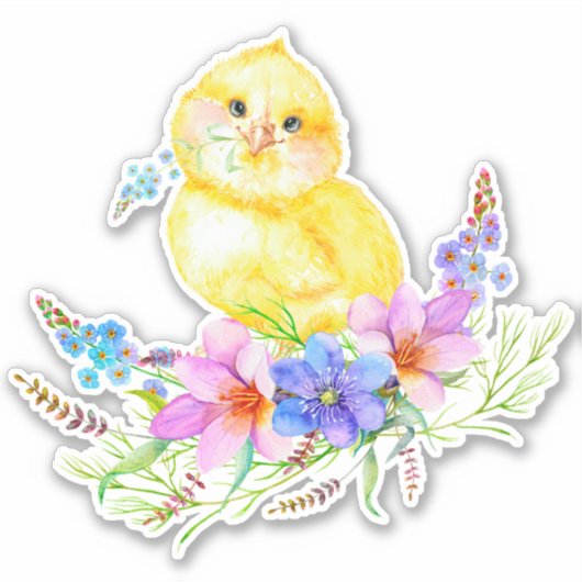 Little Chick Floral Sticker (Vorderseite)