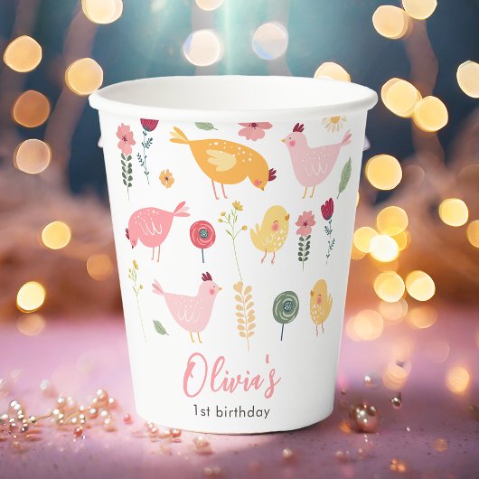 Little Chick Girl Farm Osterhühnchen Geburtstag Pappbecher