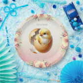 Little Chick Hatching Floral Paper Plate Pappteller (Party)