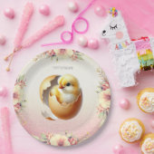 Little Chick Hatching Floral Paper Plate Pappteller (Party)