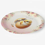 Little Chick Hatching Floral Paper Plate Pappteller (Schrägansicht)
