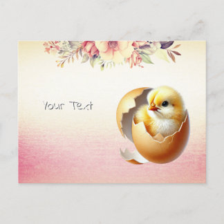 Little Chick Hatching Floral Postcard Postkarte