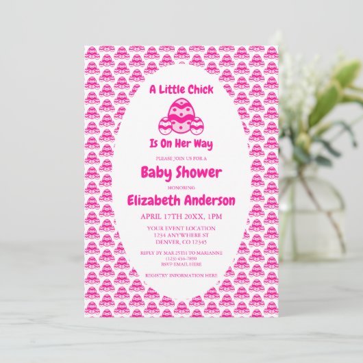 Little Chick Oaster Baby Dusche Einladung (Stehend Vorderseite)