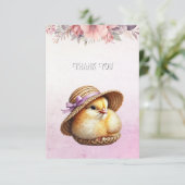 Little Chick Pink Ribbon Dankeschön Karte (Stehend Vorderseite)