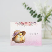 Little Chick Pink Ribbon Postkarte (Stehend Vorderseite)