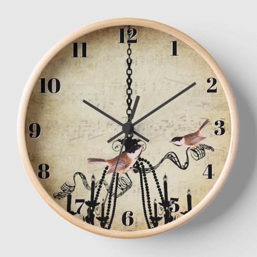 Little Chickadee Chandelier Love Bird Clock Wanduhr (Vorderseite)