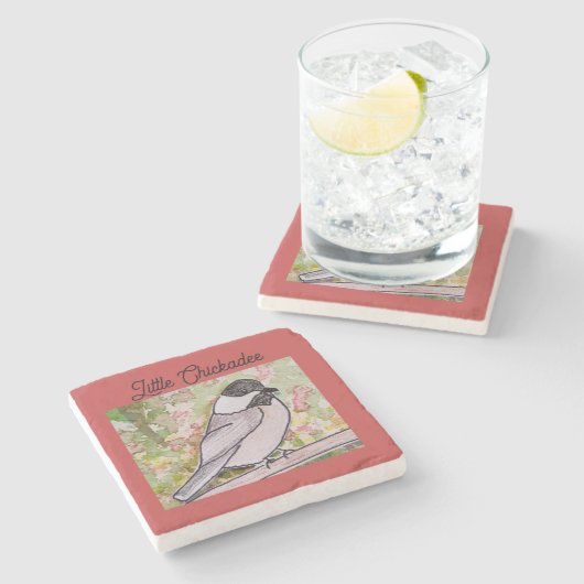 Little Chickadee Steinuntersetzer (Seitenansicht)