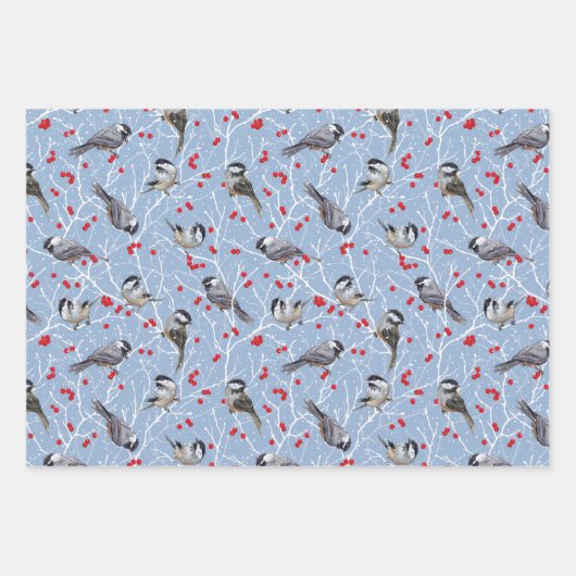 Little Chickadees + Snowy Winterberries Set Geschenkpapier Set (Vorderseite)