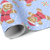 Little Christmas Gingerbread Boys Blue Geschenkpapier (Rolleneckpunkt)