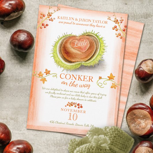 Little Conker Herz Wasserfarben Babydusche Ankündigung