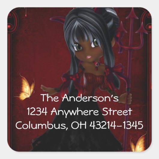 Little Cookie Devil Girl Design 4 Quadratischer Aufkleber (Vorderseite)